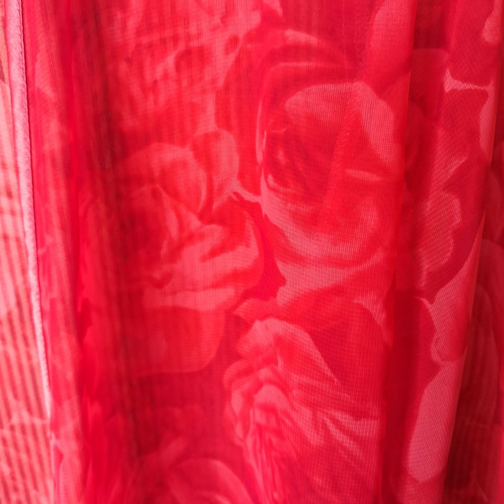 XL Valerie Stevens Rose Print Sheer‎ Coral Pink Duster Cardigan Lightweight - Picture 5 of 5